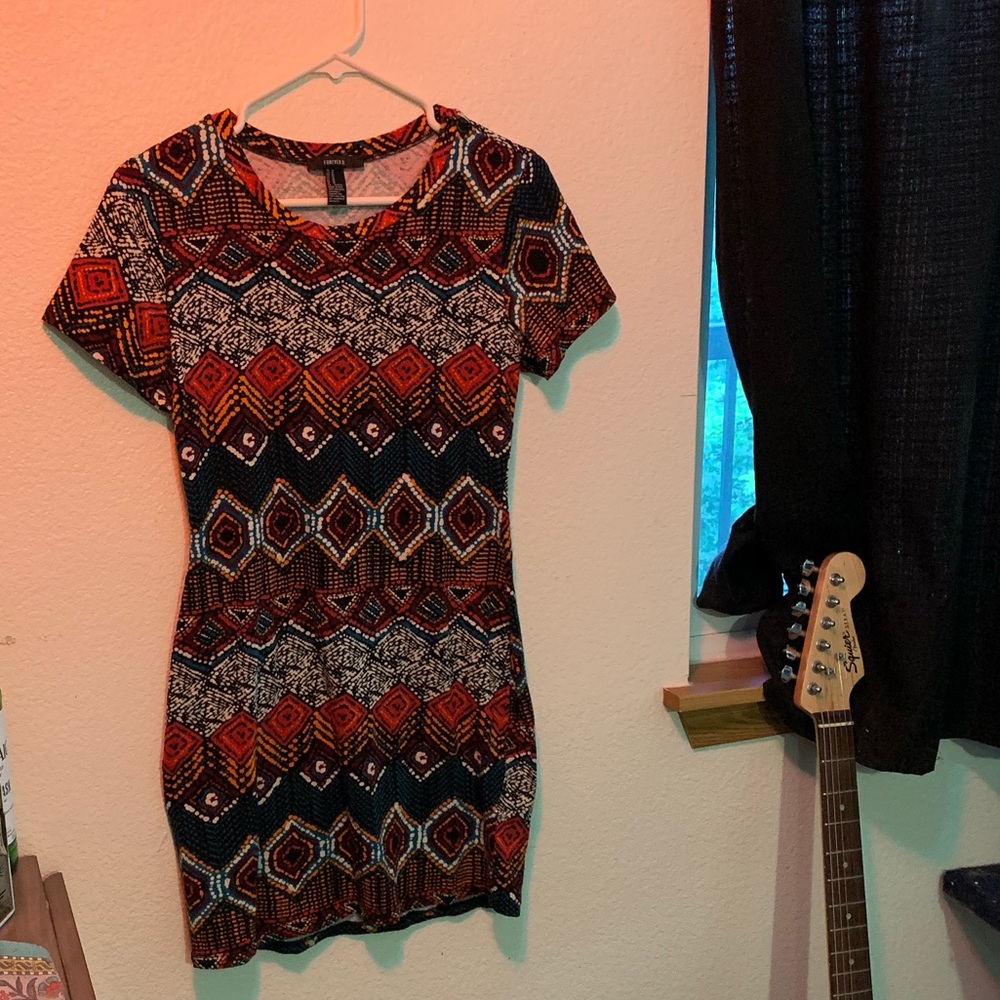 Forever 21 Tribal Bodycon Mini Multi Color Dress